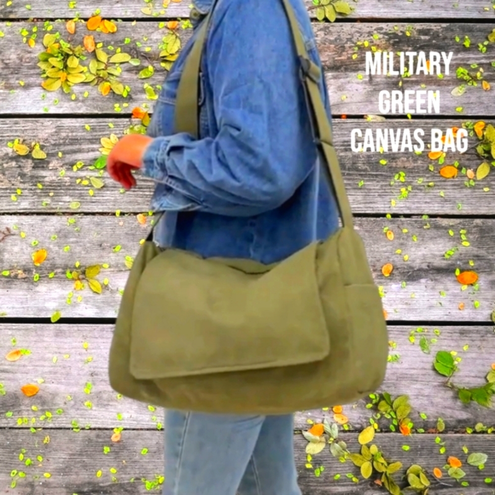 Nwt Canvas Military Green Messenger Bag